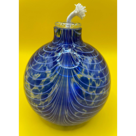 Hand Blown Art Glass Cobalt Blue Traditions Oil Lamp Burner Ball 4 Inches Tall - Picture 1 of 8